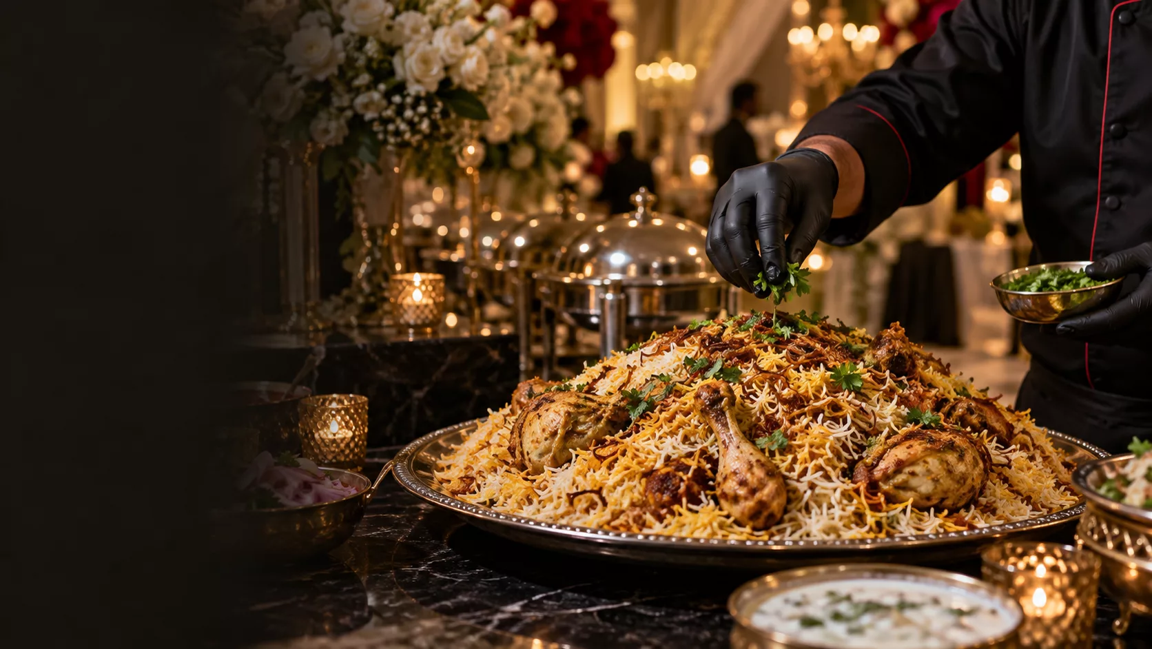 Pakistani wedding biryani presentation — concept imagery